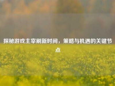 探秘游戏主宰刷新时间，策略与机遇的关键节点