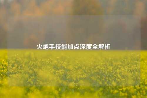 火炮手技能加点深度全解析