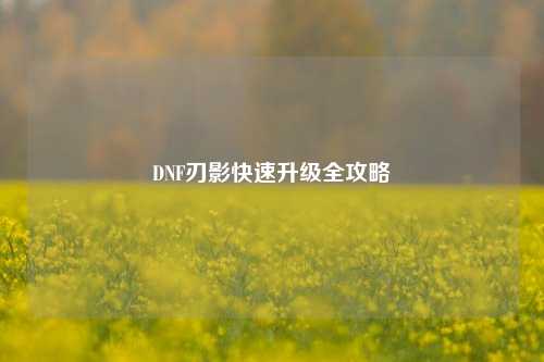 DNF刃影快速升级全攻略