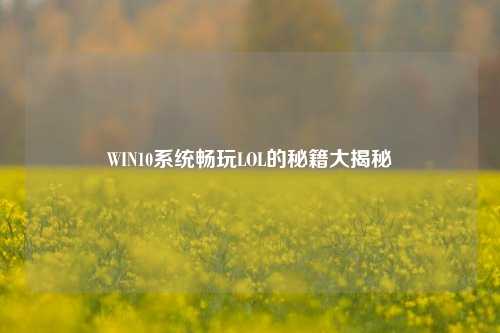 WIN10系统畅玩LOL的秘籍大揭秘